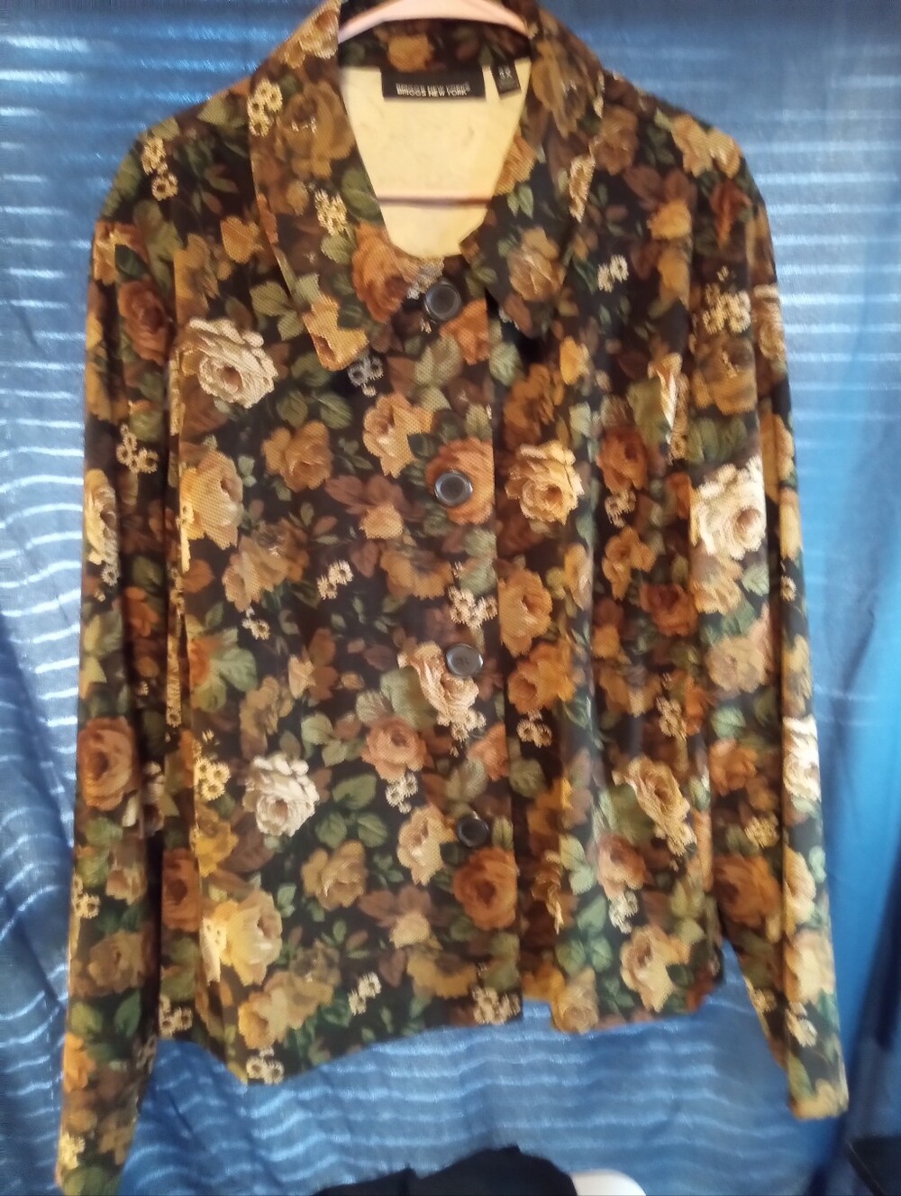 Briggs New York Floral Velvet Button-Front Plus Size Jacket